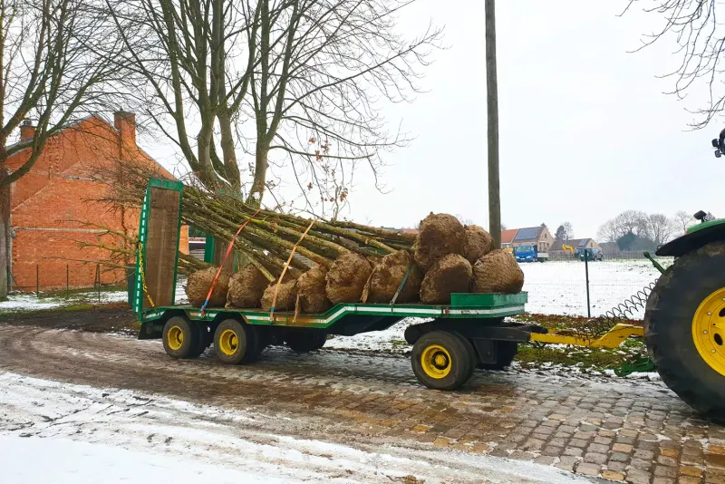 Niskopodwoziowa laweta z koparką podczas transportu